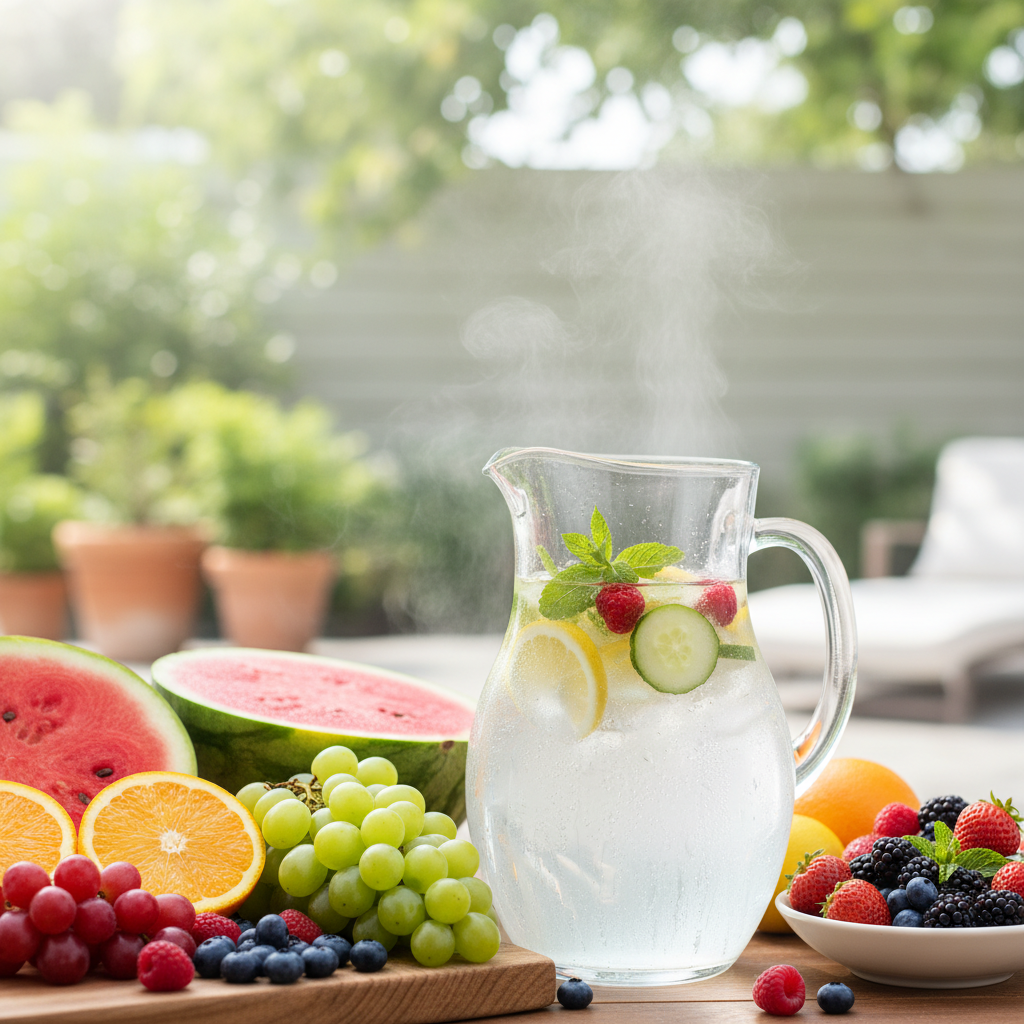 Air segar dan buah-buahan alami untuk hidrasi